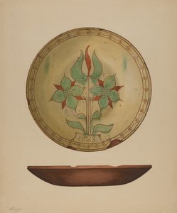 Teller mit Tulpe und zwei Blumen, 1938
