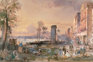 Blick auf Neapel von Marinella, von Giacinto Gigante (1806-1876), Bleistift, Aquarell und Bleiweiß auf Papier, Italien