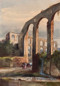 Frauen unter dem römischen Aquädukt in Maddaloni, mit Ergänzungen eines Borbone-Schülers, möglicherweise Prinzessin Maria Annunziata di Borbone (1843-1871)