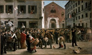 Spendenaktion in der Corso Garibaldi in Mailand für die Opfer der Überschwemmung in der Nähe von Verona, 24. Dezember 1882