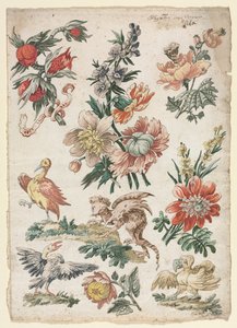 Florale Designs mit Vögeln und Greif, 1784 von Giacomo Cavenezia
