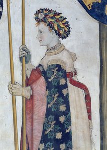 Die neun Helden und die neun würdigen Frauen, Detail von Semiramis, 1418-30 von Giacomo Jaquerio