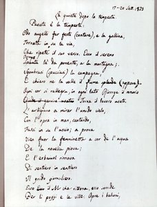 Manuskript seines Gedichts "La quiete dopo la tempesta" von Leopardi, 1829