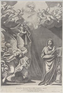 Die Verkündigung, mit Gabriel und anderen Engeln links und Gottvater oben von Giacomo Maria Giovannini