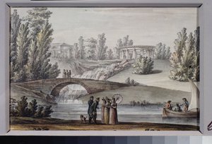 Der Tempel des Apollon und der Wasserfall im Park von Pawlowsk von Giacomo Quarenghi