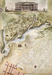 Peterhof, Russland: Ansicht des Englischen Palastes und Plan des Parks von Giacomo Quarenghi