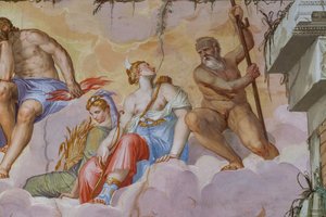 Ceres (Göttin der Ernte mit einem Bündel Ähren) und Diana (Göttin der Jagd mit dem Bogen) (Detail) von Giambattista Zelotti