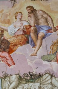 Juno und Jupiter auf Wolken, über architektonischen Ruinen (Detail) von Giambattista Zelotti