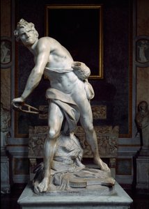 David wirft den Stein der Schleuder. Barockskulptur von Gian Lorenzo Bernini