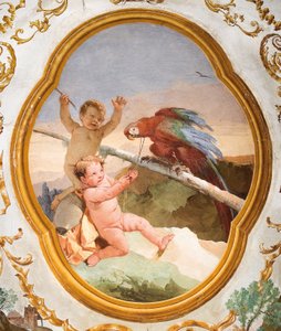Putti mit einem Papagei, aus dem Putti-Raum in der Foresteria (Gästehaus) 1757 von Giovanni Domenico Tiepolo