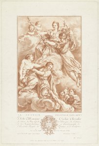 Allegorie mit Justitia als Beschützerin der Künste