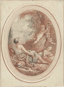 Bacchanal mit Nymphe und Putti bei Bäumen