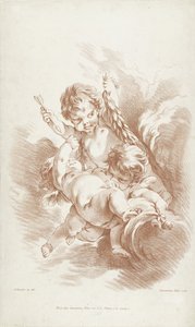 Drei spielende Putti auf Wolken