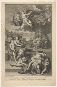 Allegorie auf die Geschichte Großbritanniens mit dem Porträt von Isaac de Larrey (Titelblatt für: Isaac de Larrey, Histoire d