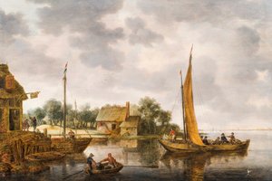 Flusslandschaft mit einer Fähre, ca. 1640er