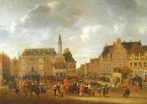 Die Verkündung des Friedensvertrags von Münster 1648 vom Balkon des Rathauses von Haarlem von Gillis Rombouts