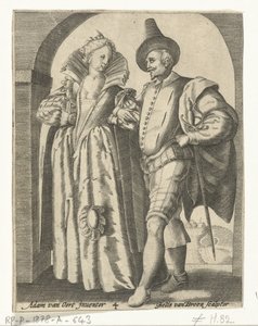 Mann und Frau, gekleidet nach der Mode von 1590-1600 von Gillis van Breen