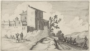 Brücke vor ummauerten Gebäuden von Gillis van Scheyndel (I)