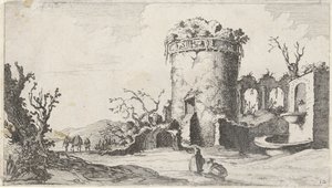 Brunnen bei einer Ruine mit einem runden Turm von Gillis van Scheyndel (I)