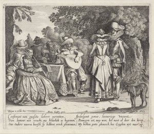 Musizierende elegante Gesellschaft im Freien