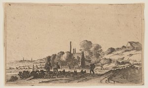 Figuren auf einem Pfad vor Bauernhöfen in den Dünen, aus Zwölf Landschaften von Gillis van Scheyndel