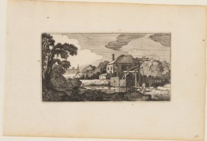 Teich vor Holzbrücke und einem Haus, aus Zwölf Landschaften mit Figuren von Gillis van Scheyndel