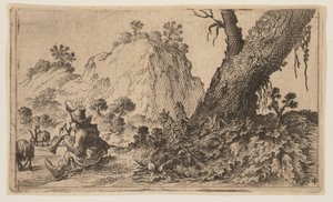 Hirte spielt Flöte für eine Ziegenherde, aus Zwölf Landschaften von Gillis van Scheyndel