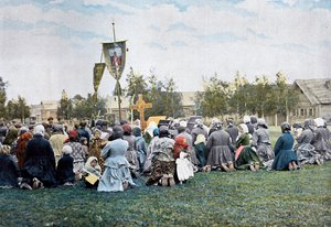 Eine religiöse Prozession in einem Dorf, Russland, um 1890