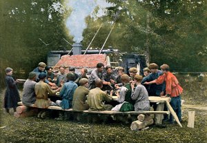 Kantine der Arbeiter in einem Dorf, Russland, c. 1890