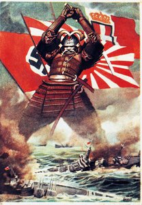 Japanische Samurai versenken amerikanische Flotte in Pearl Harbor (7. Dezember 1941), Poster von Gino Boccasile (1901-1952), Zweiter Weltkrieg, Italien, 20. Jahrhundert