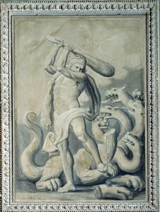 Herkules schneidet die sieben Köpfe der Hydra ab