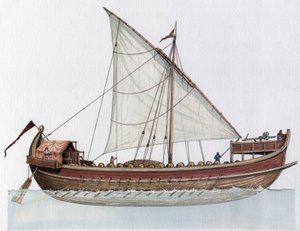 Byzantinisches Reich: Rekonstruktion eines Dromons, Kriegsschiff, 9.-11. Jahrhundert von Giorgio Albertini