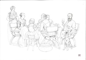 Alltagsleben Renaissance: Bürgerliche Familie bei einer Mahlzeit von Giorgio Albertini