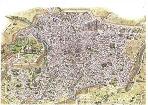 Mittelalter: Detaillierte Luftansicht der Stadt Samarkand von Giorgio Albertini