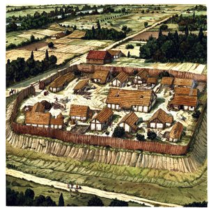 Mittelalter: Rekonstruktion einer Motte (Illustration) von Giorgio Albertini