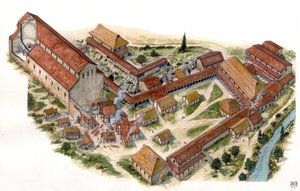 Preromanische Kunst: Luftansicht des Benediktinerklosters Saint Vincent von Volturne von Giorgio Albertini