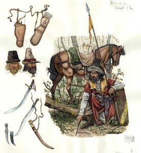 Darstellung von Estradioten, leichten Söldnerreitern im 15. Jahrhundert. von Giorgio Albertini