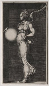 Allegorische Figur, die eine Kugel hält, Mitte der 1560er