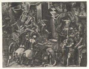 Der Fall von Troja und die Flucht des Aeneas, Mitte der 1540er Jahre von Giorgio Ghisi