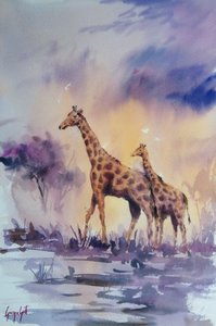 Afrikanischer Sonnenuntergang mit Giraffen von Giorgio Gosti