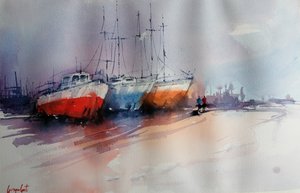 Bunte angedockte Boote
