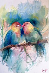 Bunte Liebesvögel Aquarell von Giorgio Gosti