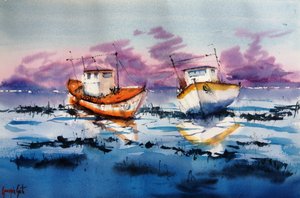 Boote bei Ebbe Spiegelungen von Giorgio Gosti