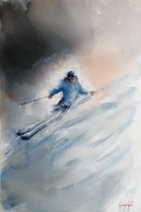 Skifahrer im Pulverschnee von Giorgio Gosti