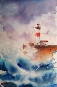 Stürmischer Leuchtturm Wellen von Giorgio Gosti