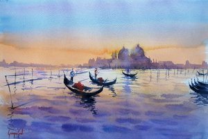 Venezianische Gondeln im Sonnenuntergang