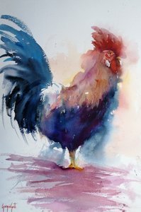 Lebendiger Aquarellhahn von Giorgio Gosti