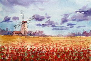 Lebhaftes Windmühlen-Mohnfeld von Giorgio Gosti