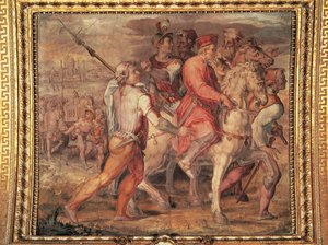 Cosimo I verlässt das Exil, Fresko im Salone dei Cinquecento, Palazzo Vecchio, Florenz
