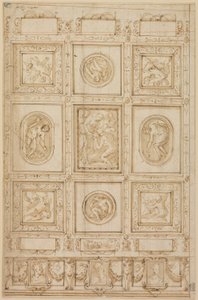 Studie für eine Deckendekoration, mit Rebekka und Eliezer am Brunnen (recto); Studie für eine Deckendekoration (verso) von Giorgio Vasari